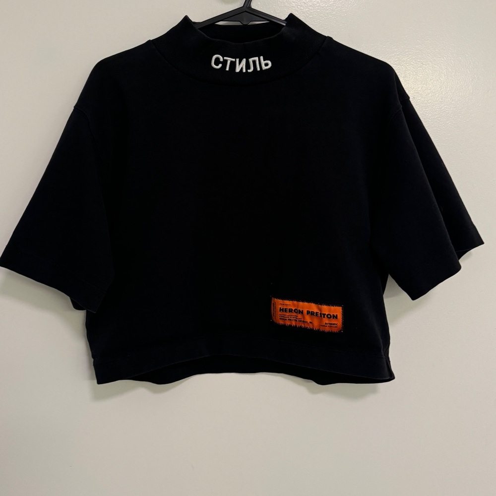 Heron Preston стиль logo-embroidered cropped T-shir